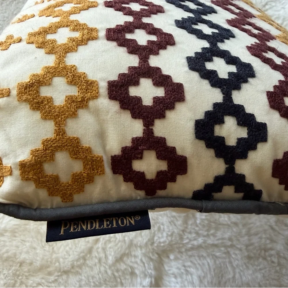 New Pendleton Cotton Lumbar Pillow 16”x12” Embroidered Geometric Southwestern